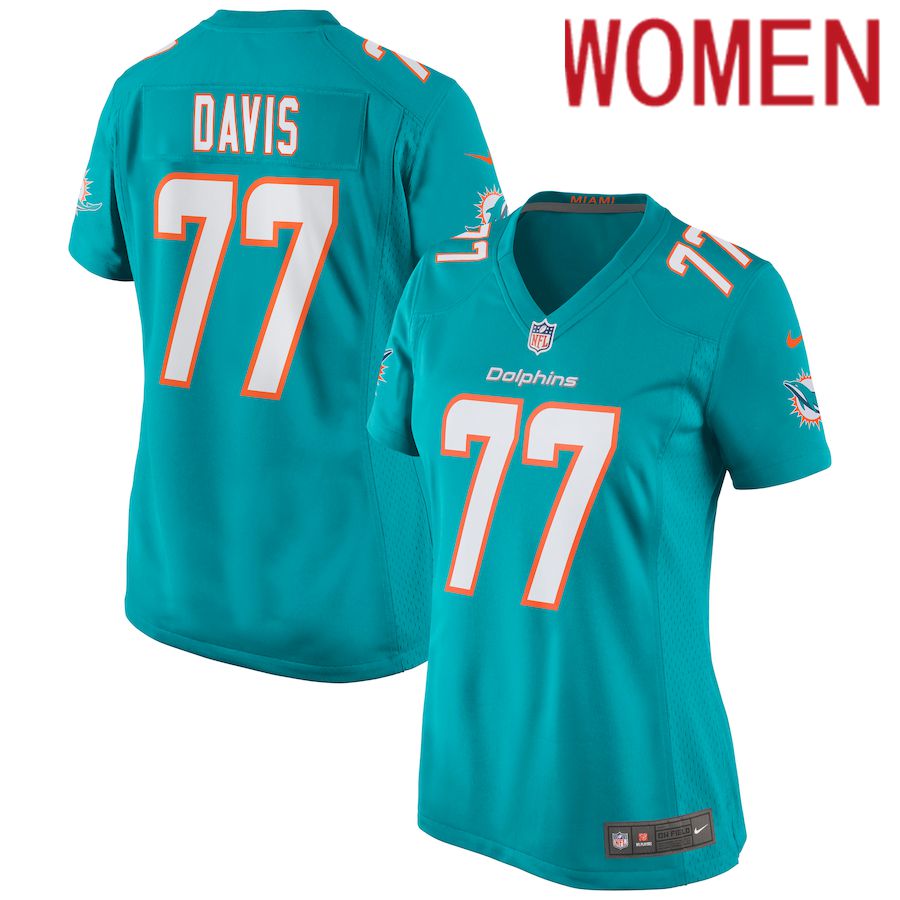 Women Miami Dolphins 77 Jesse Davis Nike Green Game NFL Jersey